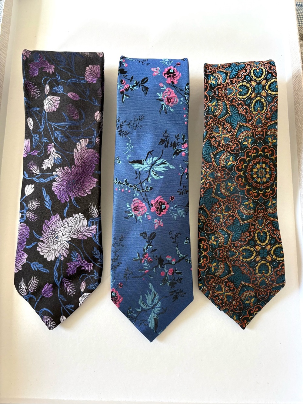Paul Fredrick Men's Floral & Paisley Silk Ties - Blue, Black, Teal never worn!